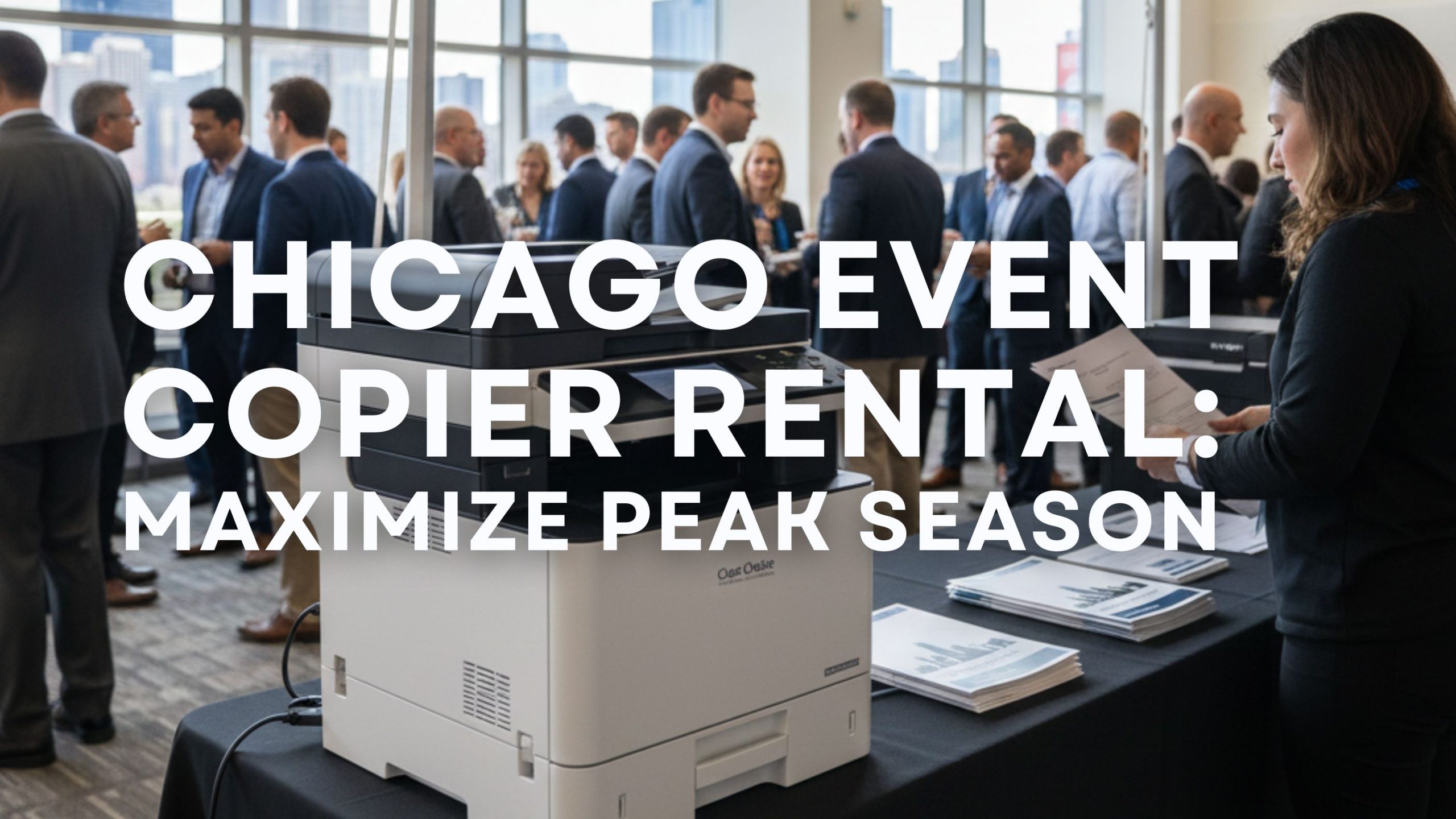 High-speed office copier in a busy Chicago business setting, ideal for short-term Chicago copier rental for events, retail promotions, and catering projects.