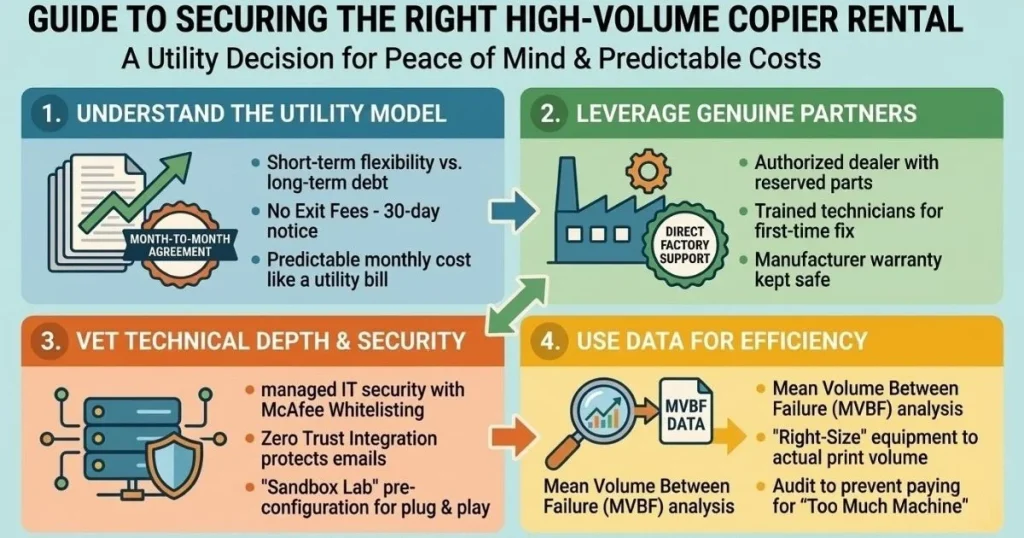 Guide to securing the right high-volume Copier Rental Cost in Chicago, focusing on McAfee Whitelisting, Zero Trust, and Sandbox Lab pre-configuration.
